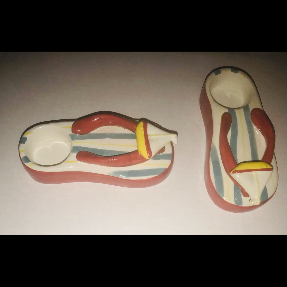 New Two Porcelain Candle Holders Flip Flop Shape Nantucket Home - Picture 4 of 12